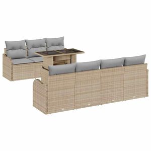 vidaXL Set de canapele pentru grădină cu pernă 8 pcs Bej Rattan poli