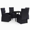 vidaXL Set masă pentru grădină, 5 piese, cu perne, negru
