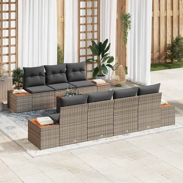 vidaXL Set de canapele pentru grădină cu pernă 8 pcs Gri Rattan poli
