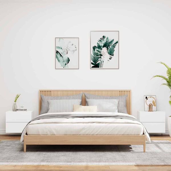 vidaXL Noptiere montate pe perete cu lumini LED, 2 buc., alb