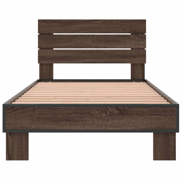 vidaXL Cadru de pat, stejar maro, 90x200 cm, lemn prelucrat și metal