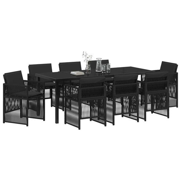 vidaXL Set de masă pentru grădină 9 pcs Negru