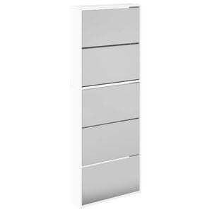 vidaXL Pantofar cu oglindă 5 niveluri, alb extralucios, 63x17x169,5 cm