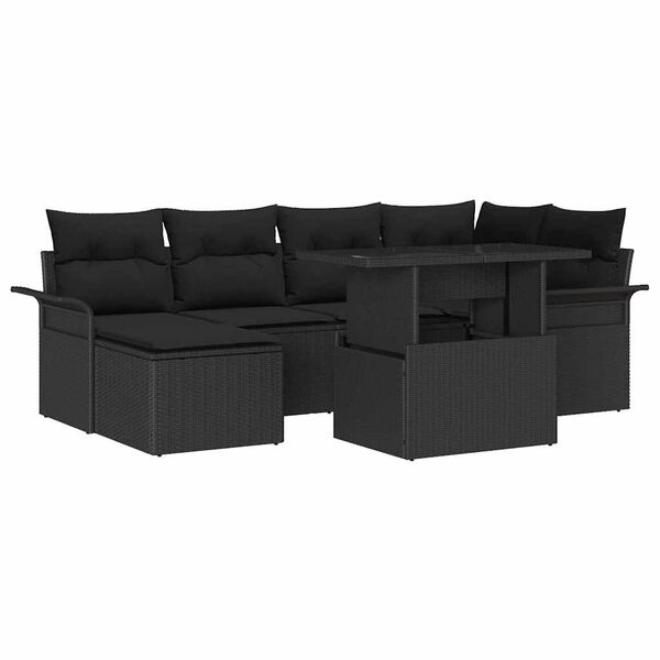 vidaXL Set de canapele pentru grădină cu pernă 7 pcs Negru Rattan poli