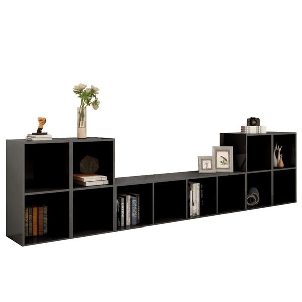 vidaXL Set de dulapuri TV, 5 piese, gri extralucios, lemn prelucrat