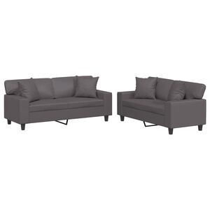 vidaXL Set de canapele cu perne, 2 piese, gri, piele ecologică