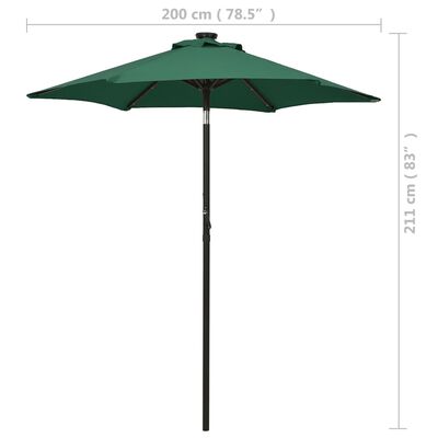 vidaXL Umbrelă de soare cu lumini LED, verde, 200x211 cm, aluminiu