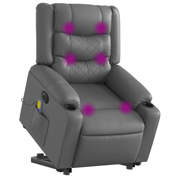 vidaXL Fotoliu masaj rabatabil electric cu ridicare, gri, piele eco