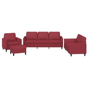 vidaXL Set de canapele cu perne, 4 piese, roșu vin, piele ecologică