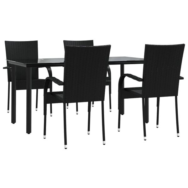 vidaXL Set mobilier de grădină, 5 piese, negru, poliratan