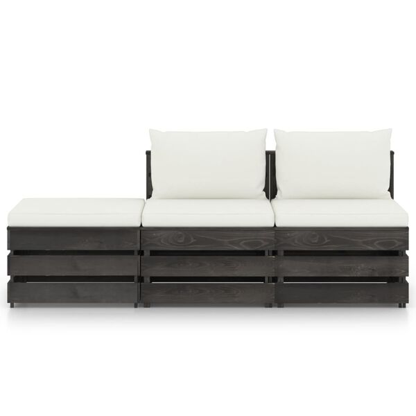 vidaXL Set mobilier de grădină cu perne, 3 piese, lemn gri tratat