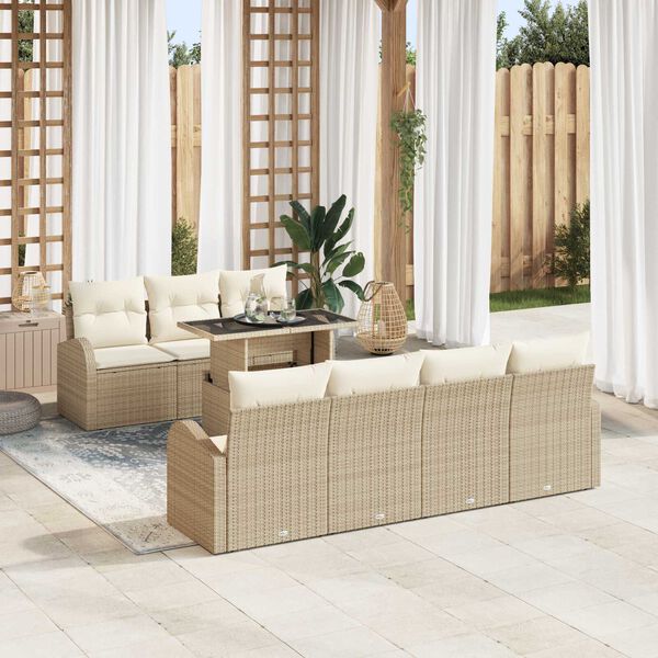 vidaXL Set de canapele pentru grădină cu pernă 8 pcs Bej Rattan poli