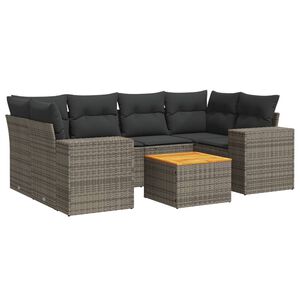 vidaXL Set canapele de grădină, 7 piese, cu perne, gri, poliratan