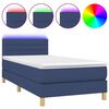 vidaXL Pat cu arcuri, saltea și LED, albastru, 90x190 cm, textil