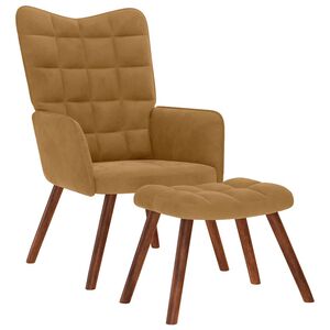 vidaXL Scaun de relaxare cu taburet, maro, catifea