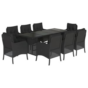 vidaXL Set mobilier de grădină cu perne, 9 piese, negru, poliratan