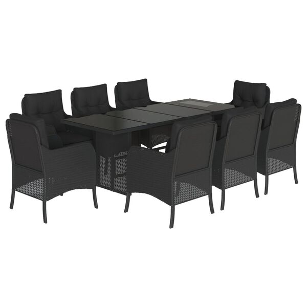 vidaXL Set mobilier de grădină cu perne, 9 piese, negru, poliratan