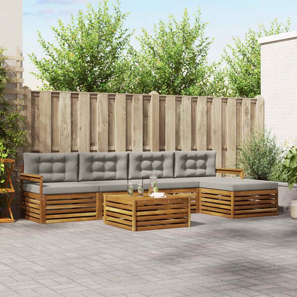 vidaXL Set de canapele de exterior 6 pcs Gri natural și deschis