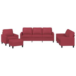 vidaXL Set de canapele cu perne, 4 piese, roșu vin, piele ecologică