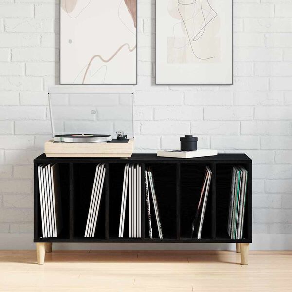 vidaXL Dulap pentru discuri de vinil Stejar Negru 100 x 38 x 48 cm
