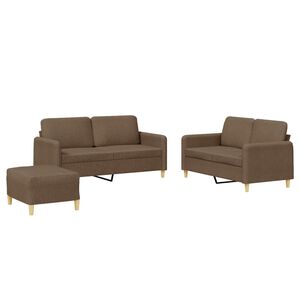 vidaXL Set de canapele cu perne, 3 piese, maro, textil