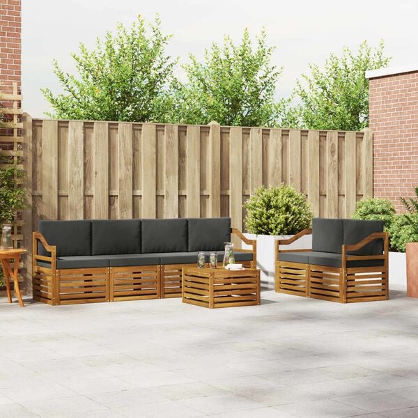 vidaXL Set de canapele de exterior cu pernă 7 pcs Natural și Antracit