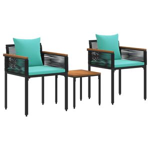 vidaXL Set de Mobilier pentru Exterior 3 pcs Negru și Turcoaz Ratan PE