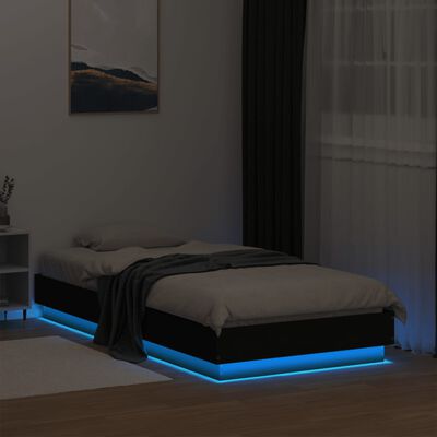 vidaXL Cadru de pat cu lumini LED, negru, 75x190 cm