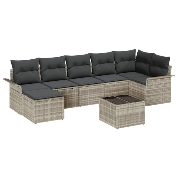 vidaXL Set de canapele pentru grădină 8 pcs Gri deschis Rattan poli