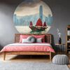 WallArt Tapet în formă de cerc Skyline with Junk Boat, 190 cm