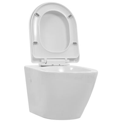 vidaXL Vas WC suspendat fără ramă, alb, ceramică