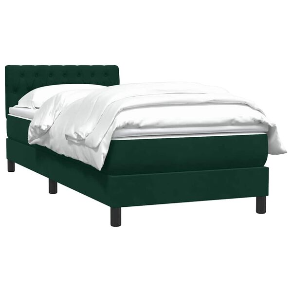 vidaXL Pat box spring cu saltea, verde &icirc;nchis, 90x220 cm, catifea