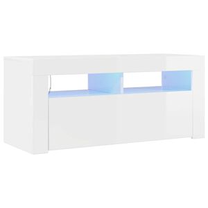 vidaXL Comodă TV cu lumini LED, alb extralucios, 90x35x40 cm