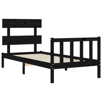 vidaXL Cadru de pat cu tăblie, negru, 90x200 cm, lemn masiv