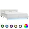 vidaXL Cadru de pat cu LED, alb, 180 x 200 cm, piele ecologică
