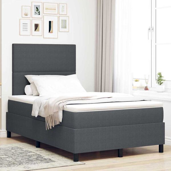 vidaXL Pat cu arcuri cu headboard Gri &icirc;nchis și alb 120 x 200 cm