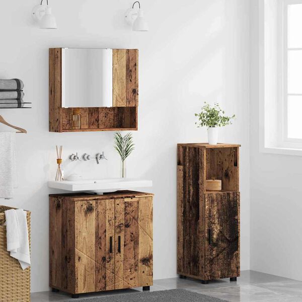vidaXL Set de mobilier pentru baie Pe perete cu ușă 3 pcs Lemn Vechi