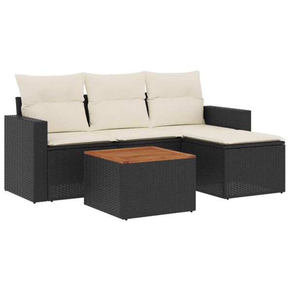 vidaXL Set mobilier de grădină cu perne, 5 piese, negru, poliratan