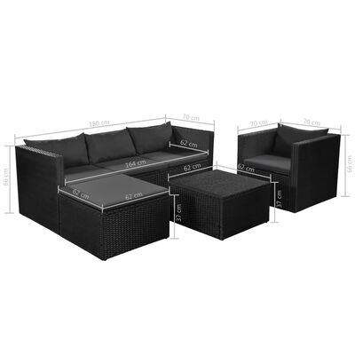 vidaXL Set mobilier de grădină, 4 piese, negru & gri, poliratan