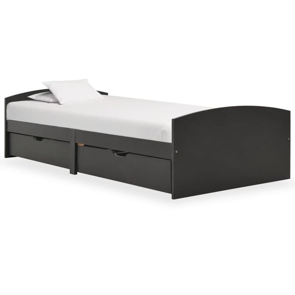 vidaXL Cadru de pat cu 2 sertare, gri, 90 x 200 cm, lemn masiv de pin