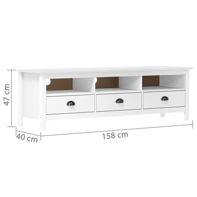 vidaXL Comodă TV Hill, alb, 158x40x47 cm, lemn masiv de pin