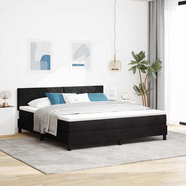 vidaXL Pat cu arcuri cu saltea cu headboard Negru 180 x 200 cm Catifea