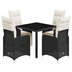 vidaXL Set bistro de grădină cu perne, 5 piese, negru, poliratan