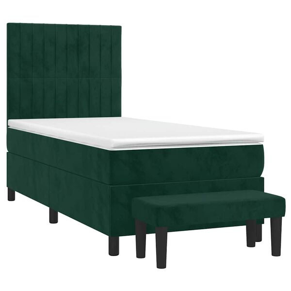 vidaXL Pat box spring cu saltea, verde &icirc;nchis, 90x190 cm, catifea