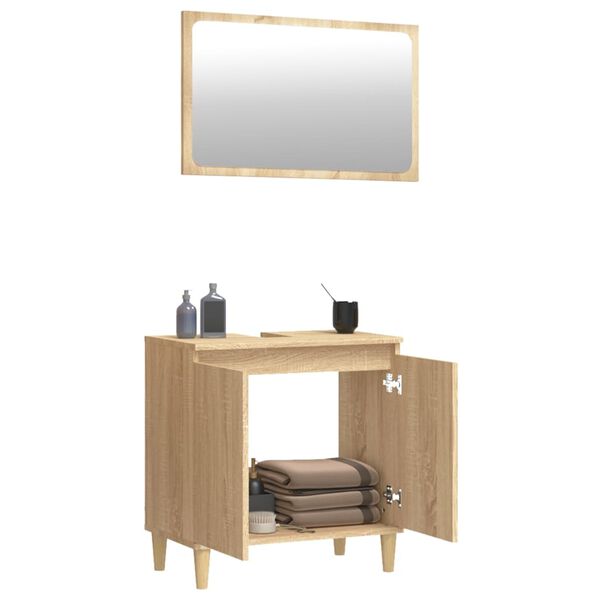 vidaXL Set mobilier de baie, 2 piese, stejar sonoma, lemn prelucrat