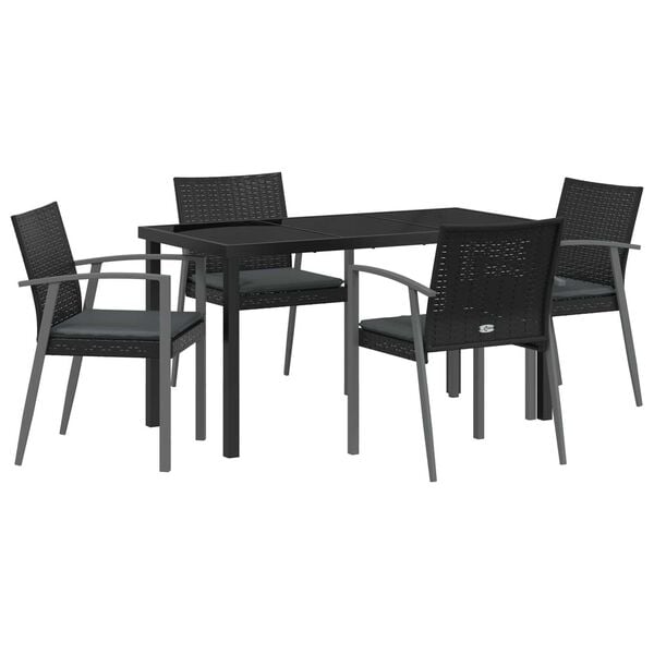 vidaXL Set de masă pentru grădină 5 pcs Negru Rattan poli