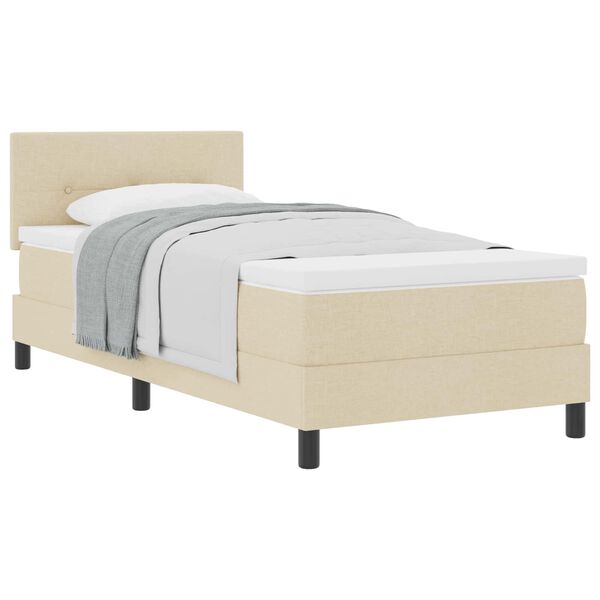 vidaXL Pat cu arcuri cu saltea cu headboard Crem 90 x 200 cm țesătură
