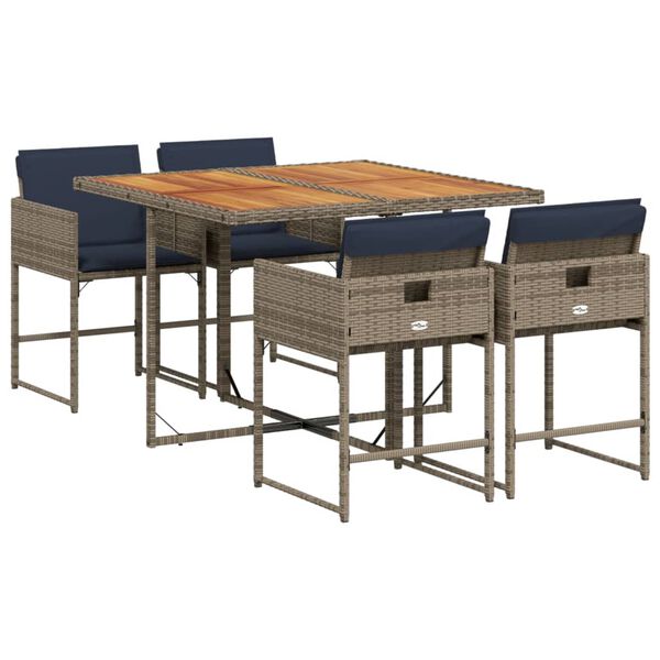 vidaXL Set mobilier de grădină cu perne, 5 piese, gri, poliratan