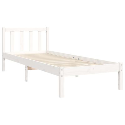 vidaXL Cadru de pat cu tăblie, alb, 90x190 cm, lemn masiv
