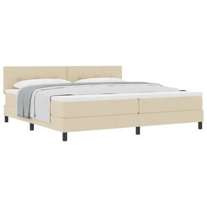 vidaXL Pat cu arcuri cu saltea cu headboard Crem 200 x 200 cm țesătură